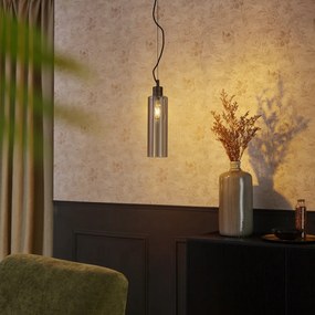 Candeeiro suspenso Hotel Chic bronze escuro com vidro âmbar - Stavelot