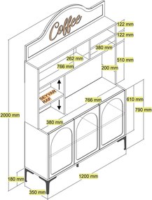 Armário Alto de Cozinha "Coffee" - 200x120x35 cm - Branco e Preto - De