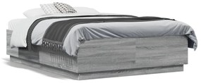 Estrutura de cama c/ luzes LED derivados madeira cinza sonoma