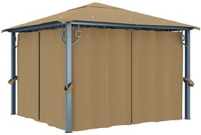 Gazebo com cortina 300x300 cm alumínio cinzento-acastanhado