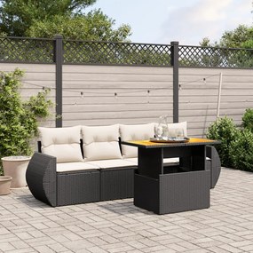 vidaXL 5 pcs conjunto sofás de jardim com almofadões vime PE preto
