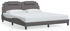 Estrutura de cama c/ luzes LED 180x200cm couro artificial cinza