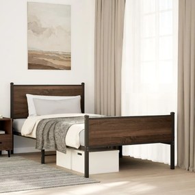 Estrutura de cama sem colchão 100x200cm metal carvalho castanho