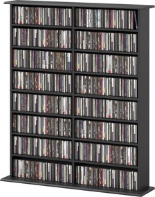 Organizador para CD e DVD com 16 compartimentos e 12 prateleiras ajustáveis, capacidade máxima de 720 CD/396 DVD e Blu-ray, preto