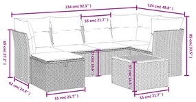 7 pcs conjunto de sofás p/ jardim com almofadões vime PE bege