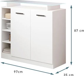 Consola de Entrada Coimbra – 97x35x87 cm – Branco Brilhante com Vidro