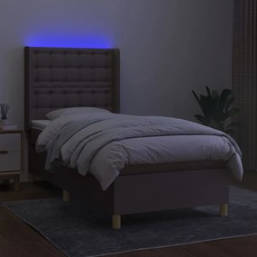 Cama box spring + colchão/LED 90x200cm tecido cinza-acastanhado