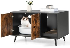 Armario Caixa de areia para gatos com portas, Estante aberta e poste para arranhar gatos 90 x 50 x 54 cm Preto e Castanho