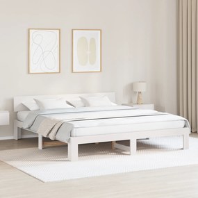 vidaXL Estrutura de Cama com Cabeceira Branca 200x200 cm Madeira de Pinho Maciça