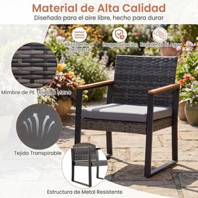 Conjunto de 3 Móveis de Jardim, Mesa e 2 Cadeiras, 40 x 40 x 40 cm, Cinzento / Castanho / preto