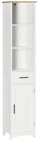 kleankin Coluna para Casa de Banho com 1 Gaveta 1 Porta 3 Prateleiras Abertas e Prateleira Interior Ajustável 34x30x163cm Branco | Aosom Portugal