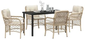 Conjunto de Jantar de Jardim 5 Peças com Almofadas Beiges em Rattan Si