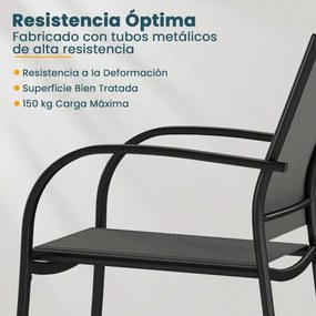 Conjunto de 2 cadeiras de jardim empilháveis de metal com assento e encosto respiráveis para jardim, piscina, varanda Cinza