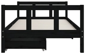 Estrutura cama infantil c/ gavetas 90x190 cm pinho maciço preto
