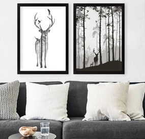 Pintura Decorativa em Moldura (2 Peças) SET_083 – Branco e Preto – 34