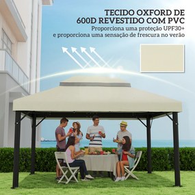Toldo de Substituição para Pérgola 4x3 m (NÃO INCLUIDA) Toldo para Pérgola com Teto Duplo e Proteção UV 30+ Creme