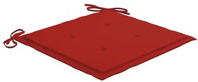 Cadeiras de jardim c/ almofadões vermelhos 8 pcs teca maciça