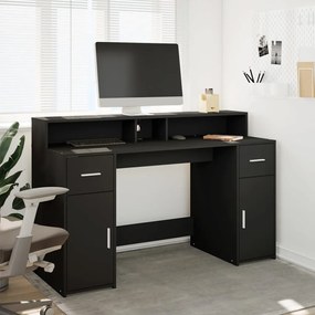 Secretária c/ luzes LED 140x55x91 cm derivados de madeira preto