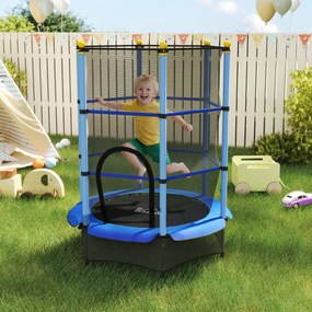 Trampolim infantil Ø 1,40 × 1,90 m (altura) Rede de segurança Porta com fecho de correr Proteção para molas 6 postes almofadados Incluído Azul