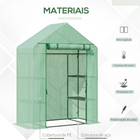 Estufa de Jardim 140x70x190cm Estufa com 4 Prateleiras Porta Enrolável