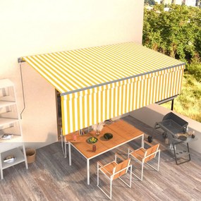 Toldo retrátil manual com estore 5x3 m amarelo e branco