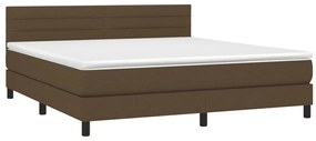 Cama box spring c/ colchão/LED 160x200cm tecido castanho-escuro