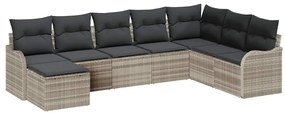 Conjunto de Sofás de Jardim VidaXL com 8 Peças e Almofadas Cinza Claro