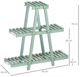 Suporte de Madeira para Plantas Suporte para Flores de 3 Níveis Prateleira Decorativa de Plantas para Interior Exterior 46x26x76cm Verde
