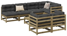 vidaXL 8 pcs conj. sofás jardim c/ almofadões madeira pinho impregnada