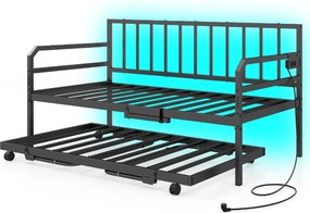 Sofá-cama individual com luzes LED205 x 90 x 96,5 cm (COLCHÕES NÃO INCLUIDOS), base metálica e cama extra extraível, estação de carregamento integrada