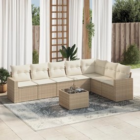 vidaXL 8 pcs conjunto de sofás p/ jardim com almofadões vime PE bege