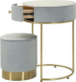 MESA DE CABECEIRA/TOCADOR COM PUFF Ø52X70 - Ø36X39 CM AZUL CLARO E DOURADO