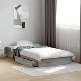 Estrutura de cama c/ gavetas derivados madeira cinza sonoma