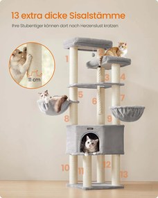 Arranhador para gatos com vários andares 55 x 55 x 186,7 cm Cinzento + Creme