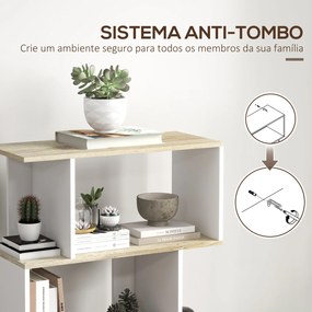 Estante para Livros Estilo Nórdico Estante com 5 Prateleiras Anti-Tombo Carga 25 kg 70x29,5x163 cm Branco e Madeira