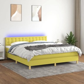 vidaXL Cama box spring c/ colchão e LED 160x200 cm tecido verde