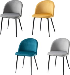 Conjunto de 4 cadeiras de sala de jantar (MESA NÃO INCLUIDA), cadeiras estofadas em veludo com pés cónicos em metal, multicoloridas