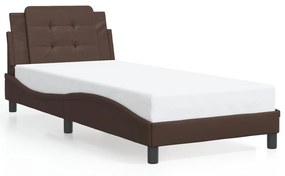 Estrutura cama c/ luzes LED 90x190 cm couro artificial castanho