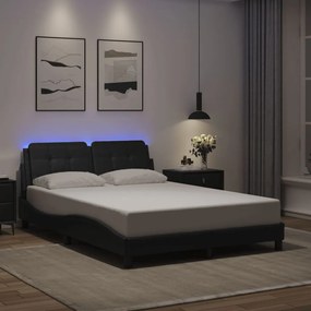 Estrutura de cama c/ luzes LED 140x200cm couro artificial preto