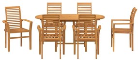 Conjunto de Jantar para Jardim com 7 Peças em Madeira Teak.