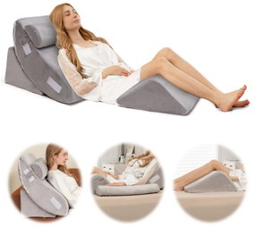 Conjunto de almofadas confortáveis e ajustáveis para apoio das costas com apoio de cabeça amovível Cinzento
