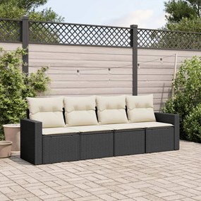 vidaXL 4 pcs conjunto de sofás para jardim c/ almofadões vime PE preto