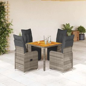 5 pcs conjunto bistrô de jardim c/ almofadões vime PE cinza