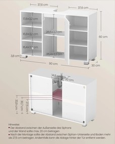 Armário para lavatório (NÃO INCLUIDO) com prateleiras ajustáveis 30 x 90 x 60 cm Branco