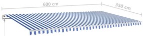Toldo retrátil manual com postes 6x3,5 m azul e branco