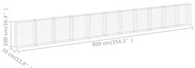 Muro gabião com tampas aço galvanizado 900x30x100 cm