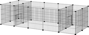 Recinto modular para pequenos animais (coelhos, roedores, cachorrinhos) – 18 painéis de arame de aço, 2 portas, 175 x 70 x 45, preto