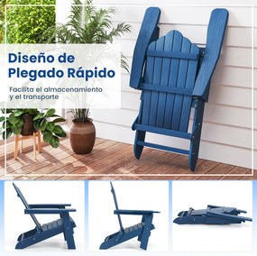 Conjunto de 2 cadeiras Adirondack dobráveis com braços largos, encosto inclinado, assento em ripas e capacidade para 180 kg, para terraço ou pátio, az