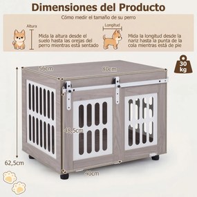 Gaiola para cães com mesa auxiliar interior e porta de correr 80 x 56 x 62,5 cm, para animais de médio e grande porte, com capacidade para 30 kg Cinze