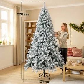 Árvore de Natal Nevada 230 cm com 1000 Pontas em PVC Ignífugo, Ramos Articulados, Montagem Rápida, Verde e Branco